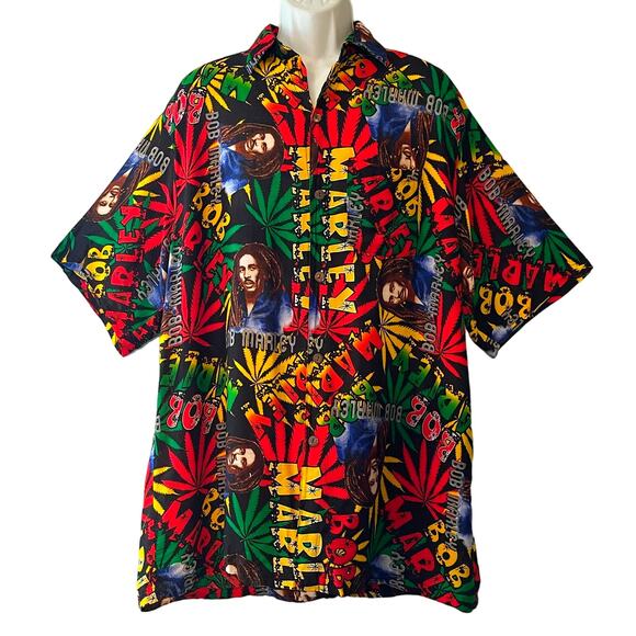 Bob Marley Marijuana Leaf Rasta 4:20 Jamaica Aloha Shirt Size 3XL (runs small) - Picture 1 of 4